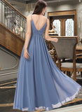 Kamryn A-line V-Neck Floor-Length Chiffon Bridesmaid Dress UKP0013063