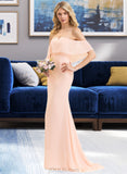 Alyvia Trumpet/Mermaid Off the Shoulder Sweep Train Chiffon Bridesmaid Dress UKP0013064