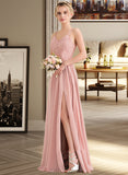 Amari A-Line Sweetheart Floor-Length Chiffon Lace Bridesmaid Dress With Split Front UKP0013068