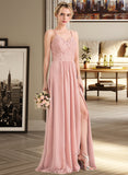 Amari A-Line Sweetheart Floor-Length Chiffon Lace Bridesmaid Dress With Split Front UKP0013068