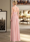 Amari A-Line Sweetheart Floor-Length Chiffon Lace Bridesmaid Dress With Split Front UKP0013068