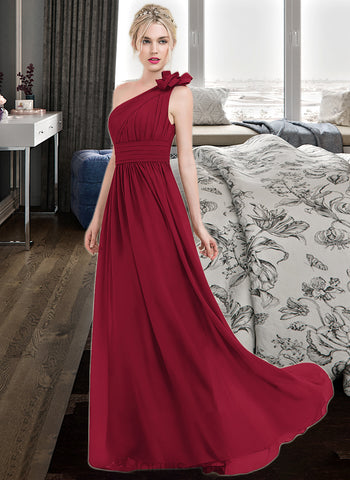 Alexa A-Line One-Shoulder Floor-Length Chiffon Bridesmaid Dress With Ruffle Flower(s) UKP0013069