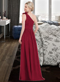 Alexa A-Line One-Shoulder Floor-Length Chiffon Bridesmaid Dress With Ruffle Flower(s) UKP0013069