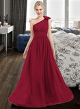 Alexa A-Line One-Shoulder Floor-Length Chiffon Bridesmaid Dress With Ruffle Flower(s) UKP0013069