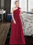 Alexa A-Line One-Shoulder Floor-Length Chiffon Bridesmaid Dress With Ruffle Flower(s) UKP0013069