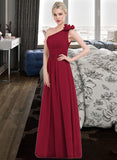 Alexa A-Line One-Shoulder Floor-Length Chiffon Bridesmaid Dress With Ruffle Flower(s) UKP0013069