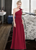 Alexa A-Line One-Shoulder Floor-Length Chiffon Bridesmaid Dress With Ruffle Flower(s) UKP0013069