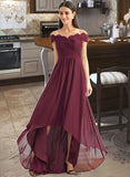 Aracely A-Line Off-the-Shoulder Asymmetrical Bridesmaid Dress With Lace UKP0013070