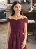 Aracely A-Line Off-the-Shoulder Asymmetrical Bridesmaid Dress With Lace UKP0013070