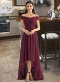 Aracely A-Line Off-the-Shoulder Asymmetrical Bridesmaid Dress With Lace UKP0013070