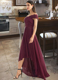 Aracely A-Line Off-the-Shoulder Asymmetrical Bridesmaid Dress With Lace UKP0013070