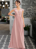 Kaitlyn A-Line V-neck Floor-Length Bridesmaid Dress With Lace UKP0013071