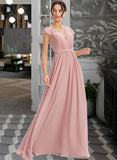 Kaitlyn A-Line V-neck Floor-Length Bridesmaid Dress With Lace UKP0013071