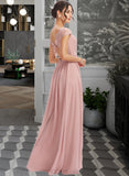 Kaitlyn A-Line V-neck Floor-Length Bridesmaid Dress With Lace UKP0013071