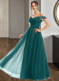 Leila A-Line V-neck Floor-Length Bridesmaid Dress With Ruffle UKP0013072