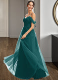 Leila A-Line V-neck Floor-Length Bridesmaid Dress With Ruffle UKP0013072