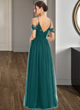 Leila A-Line V-neck Floor-Length Bridesmaid Dress With Ruffle UKP0013072