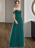 Leila A-Line V-neck Floor-Length Bridesmaid Dress With Ruffle UKP0013072