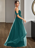 Leila A-Line V-neck Floor-Length Bridesmaid Dress With Ruffle UKP0013072