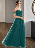 Leila A-Line V-neck Floor-Length Bridesmaid Dress With Ruffle UKP0013072