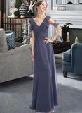 Gia A-Line V-neck Floor-Length Bridesmaid Dress With Ruffle UKP0013074