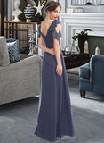 Gia A-Line V-neck Floor-Length Bridesmaid Dress With Ruffle UKP0013074