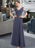 Gia A-Line V-neck Floor-Length Bridesmaid Dress With Ruffle UKP0013074