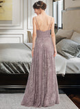 Makenzie A-Line V-neck Floor-Length Bridesmaid Dress With Split Front UKP0013075