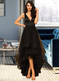 Noelle Ball-Gown/Princess V-neck Asymmetrical Tulle Bridesmaid Dress With Beading UKP0013077