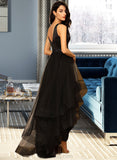 Noelle Ball-Gown/Princess V-neck Asymmetrical Tulle Bridesmaid Dress With Beading UKP0013077