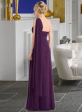 Courtney A-line One Shoulder Floor-Length Chiffon Bridesmaid Dress With Ruffle UKP0013078