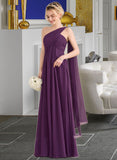 Courtney A-line One Shoulder Floor-Length Chiffon Bridesmaid Dress With Ruffle UKP0013078