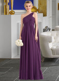 Courtney A-line One Shoulder Floor-Length Chiffon Bridesmaid Dress With Ruffle UKP0013078