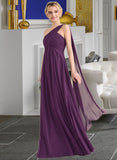 Courtney A-line One Shoulder Floor-Length Chiffon Bridesmaid Dress With Ruffle UKP0013078