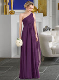 Courtney A-line One Shoulder Floor-Length Chiffon Bridesmaid Dress With Ruffle UKP0013078