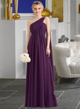 Courtney A-line One Shoulder Floor-Length Chiffon Bridesmaid Dress With Ruffle UKP0013078