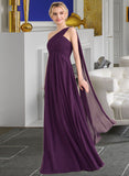 Courtney A-line One Shoulder Floor-Length Chiffon Bridesmaid Dress With Ruffle UKP0013078