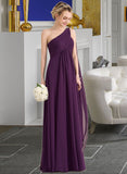 Courtney A-line One Shoulder Floor-Length Chiffon Bridesmaid Dress With Ruffle UKP0013078