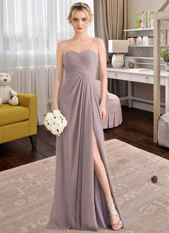 Serenity A-Line Sweetheart Floor-Length Chiffon Bridesmaid Dress With Ruffle Split Front UKP0013079