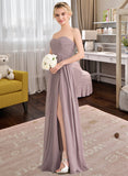 Serenity A-Line Sweetheart Floor-Length Chiffon Bridesmaid Dress With Ruffle Split Front UKP0013079