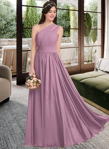 Allison A-line One Shoulder Floor-Length Chiffon Bridesmaid Dress With Ruffle UKP0013080