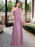 Allison A-line One Shoulder Floor-Length Chiffon Bridesmaid Dress With Ruffle UKP0013080