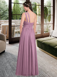 Allison A-line One Shoulder Floor-Length Chiffon Bridesmaid Dress With Ruffle UKP0013080