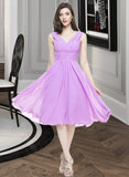 Alicia A-Line V-neck Knee-Length Chiffon Bridesmaid Dress With Ruffle UKP0013081