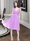 Alicia A-Line V-neck Knee-Length Chiffon Bridesmaid Dress With Ruffle UKP0013081