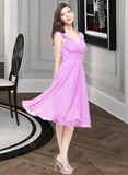 Alicia A-Line V-neck Knee-Length Chiffon Bridesmaid Dress With Ruffle UKP0013081