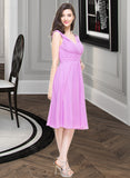 Alicia A-Line V-neck Knee-Length Chiffon Bridesmaid Dress With Ruffle UKP0013081