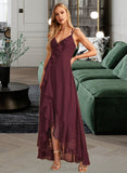 Ally A-Line V-neck Asymmetrical Bridesmaid Dress With Ruffle Split Front UKP0013082