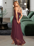 Ally A-Line V-neck Asymmetrical Bridesmaid Dress With Ruffle Split Front UKP0013082