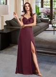 Haylee A-Line V-neck Floor-Length Bridesmaid Dress With Split Front UKP0013083